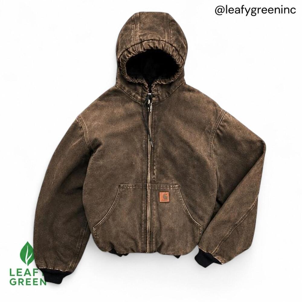 Carhartt J130 DKB Brown Quilt-Lined Duck Canvas Jacket US sz L Faded Whisker Zip